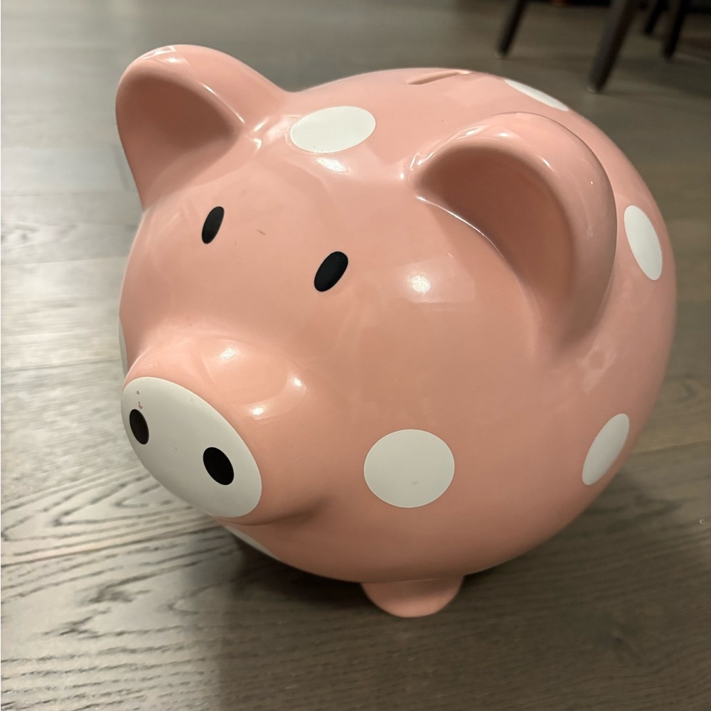 Mudpie brand jumbo size pink kids piggy bank EUC ret $110